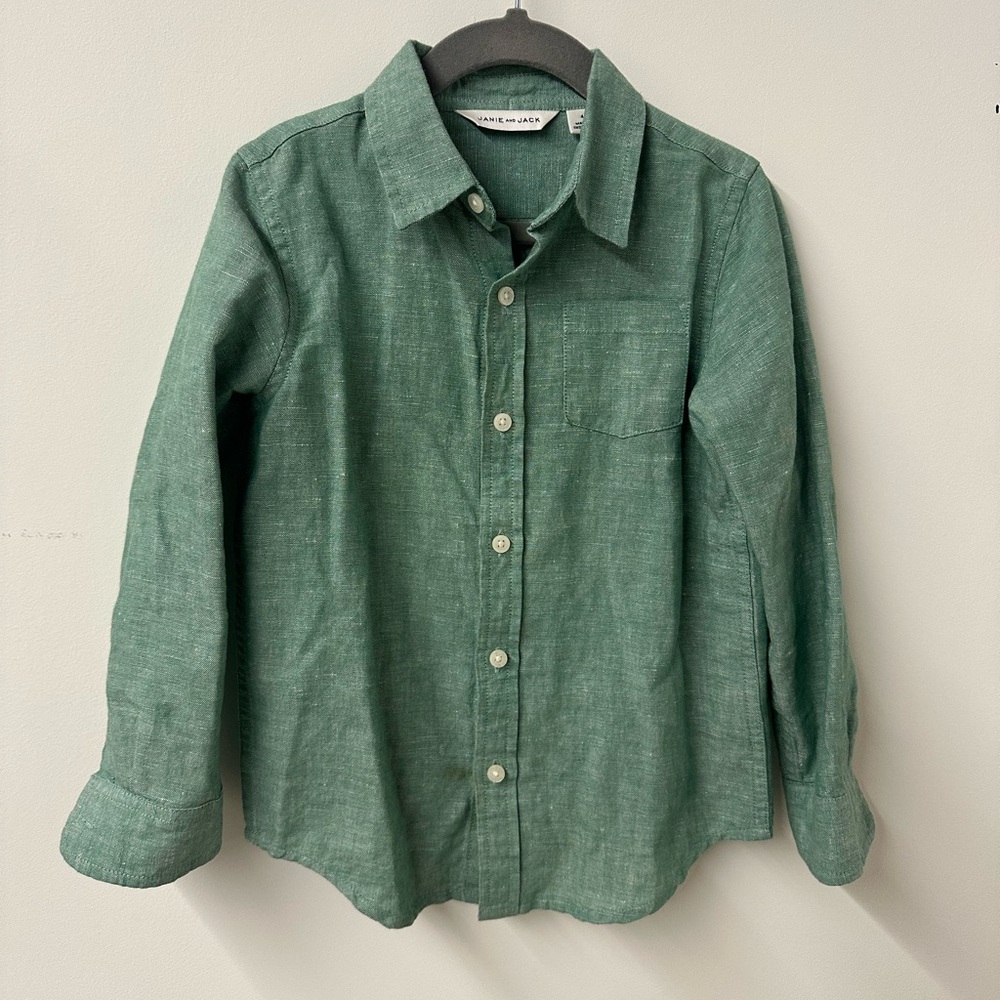 Green Linen Button-Up Shirt by Janie & Jack